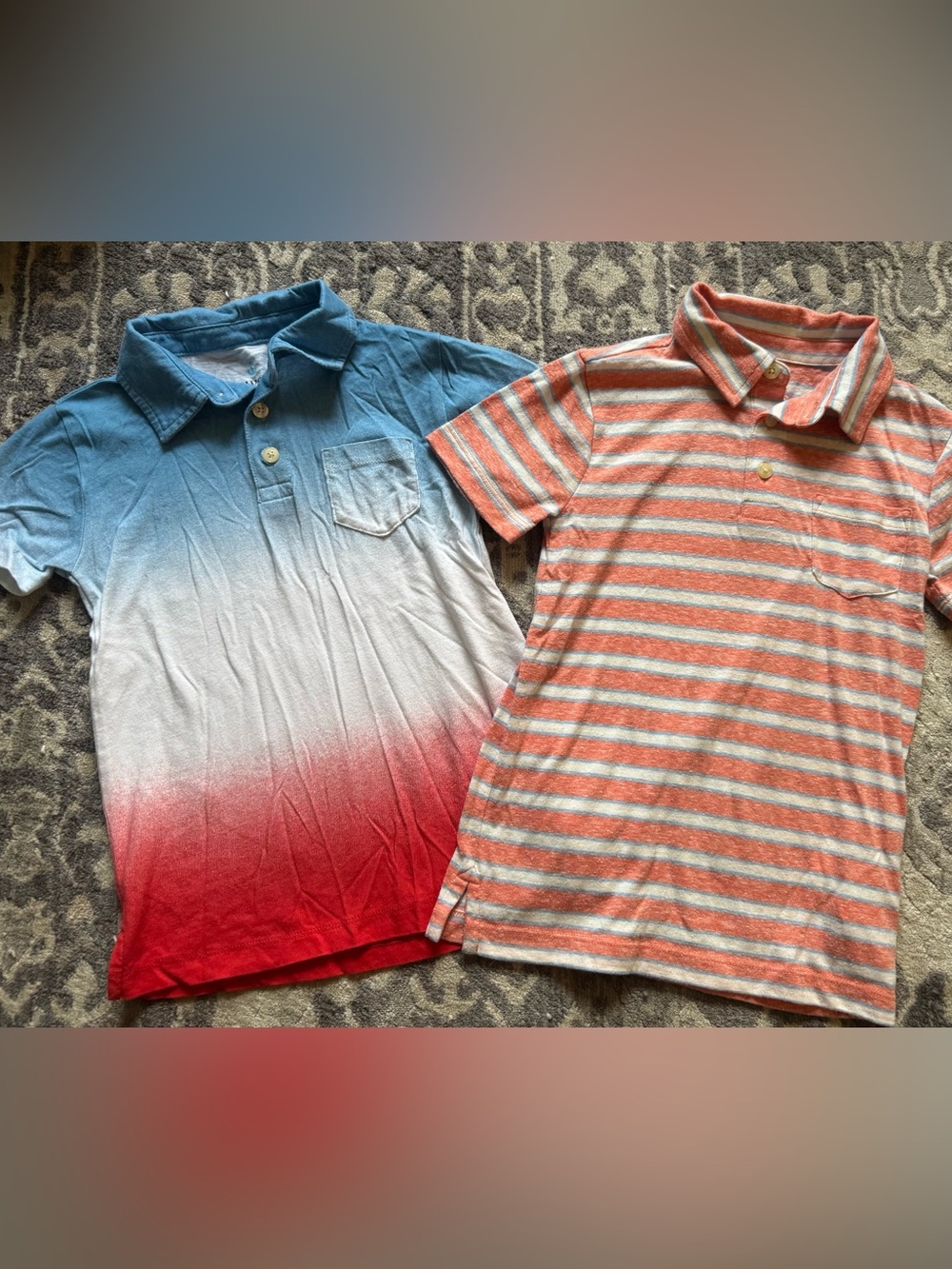 Crewcuts Boys Polo Duo — Coral Stripe & Blue-White-Red Ombre